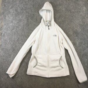 The North Face Jacket Womens S Full Zip White Gray High Collar Fleece Logo Hood